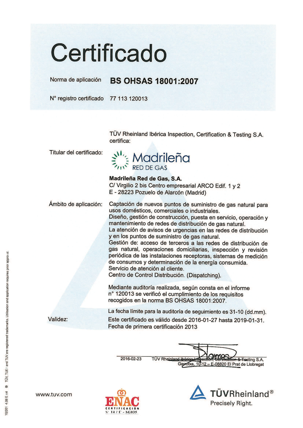 Certificado OHSAS 18001